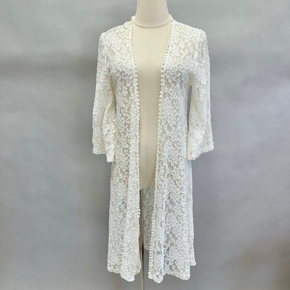 Moto Boho ivory lace midi open front kimono cardigan bell sleeves size Medium
